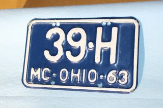 Vintage Antique Motorcycle License Plate 1963 Ohio