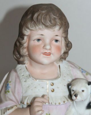 Antique Bisque Figurine Little Girl & Her Puppy Dog