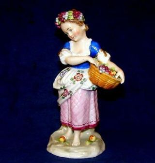 Antique Sitzendorf Allegorical Four Seasons Fall Figurine Girl With Fruit Basket