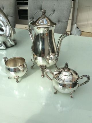 Antique White Metal Tea/ Coffee Set Milk Jug Suger Bowl