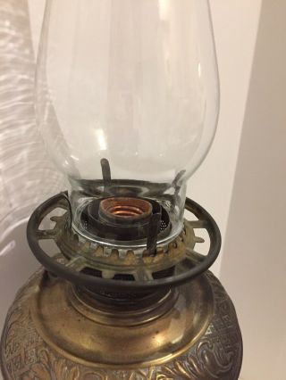 Antique B & H Oil Lamp Converted To Electric Marble Table Light Brass Glass 6