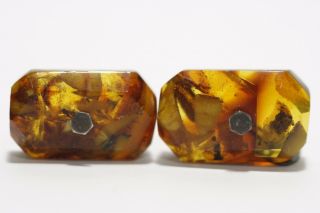 Vintage Massive Amber Cufflinks With Silver Mount Of The Times Of The Ussr
