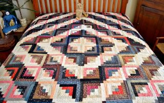 Gorgeous Antique Hand Stitched Calico Log Cabin Quilt Aafa