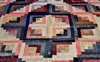 Gorgeous Antique Hand Stitched Calico Log Cabin Quilt AAFA 3
