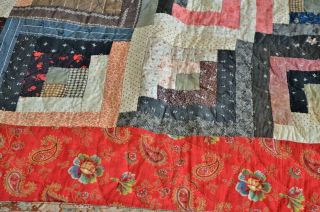 Gorgeous Antique Hand Stitched Calico Log Cabin Quilt AAFA 5