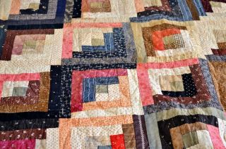 Gorgeous Antique Hand Stitched Calico Log Cabin Quilt AAFA 7