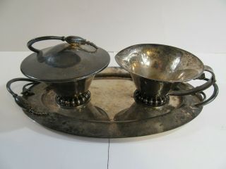 Vintage Silver Plate Matching Sugar And Creamer With Tray Set Silver On Copper