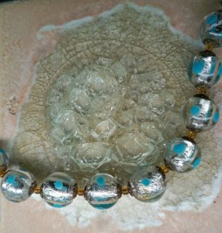 Antique Art Deco Venetian Ice Silver Foil Murano Glass Bead Necklace 3