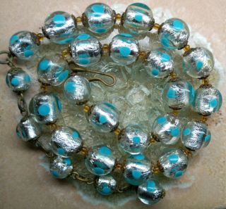 Antique Art Deco Venetian Ice Silver Foil Murano Glass Bead Necklace 5
