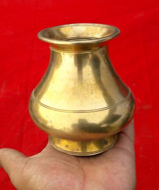 Old Handcrafted Brass Unique Shape V Heavy Holy Water Pot,  Rich Patina