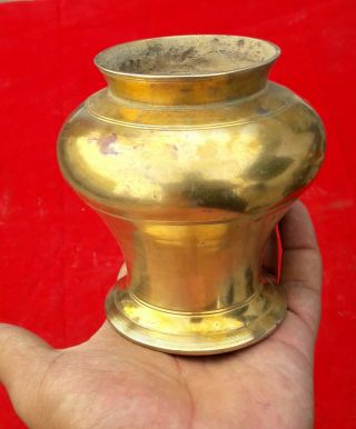 Old Handcrafted Brass Unique Shape V Heavy Holy Water Pot,  Rich Patina 2