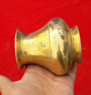 Old Handcrafted Brass Unique Shape V Heavy Holy Water Pot,  Rich Patina 3