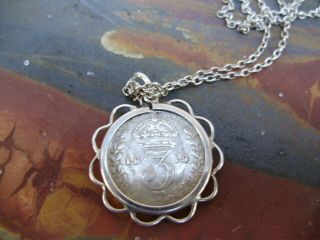 Antique Sterling Silver Coin Pendant Necklace 1919