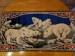 Vintage True Alaska Tapestry Rug Wall Art - - Polar Bear & Cubs - - 39 " X 19 1/2 "