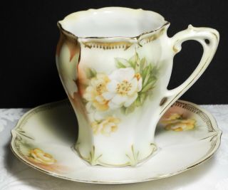 Antique Porcelain Rs Prussia Demitasse Cup Saucer Germany Flowers Hand Painted