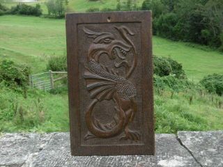 19thc Gothic Oak Carved Panel With Winged Gargoyle Rt Facing