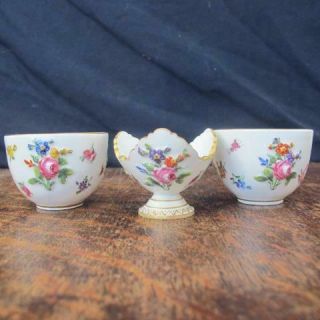 2x Antique Meissen Porcelain Floral Moulded Tea Bowls? & Matching Egg Cup?