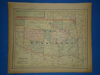 Vintage 1891 Indian Territory Map Old Antique Atlas Map 40219