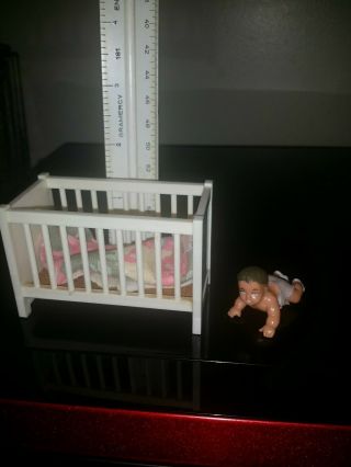 Vintage Lundby Dollhouse Crawling Baby Doll,  Crib Sweden Nursery Smaland?