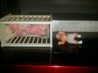 Vintage Lundby Dollhouse Crawling Baby Doll,  Crib Sweden Nursery Smaland? 3