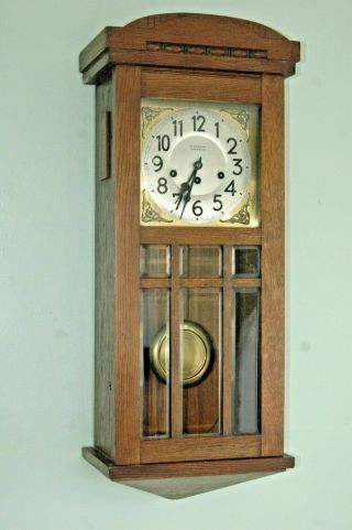 Antique Westminster Chime Oak Wall Clock,  H.  Huband Worcester.