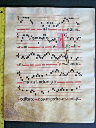 Large Medieval Music Manuscript,  Lf,  Vellum,  Handpainted Initial,  C.  1500 109