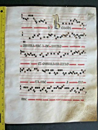 Large Medieval Music Manuscript,  Lf,  Vellum,  handpainted initial,  c.  1500 109 2