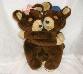 10 " Vintage 1977 R Dakin Hugging Kissing Teddy Bears Stuffed Animal Plush Toy