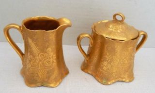 Antique Hutschenreuther Selb Gold Victorian Design Creamer & Sugar Bowl With Lid