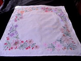 Stunning Vintage Tea Room Table Cloth With Hand Worked Embroidery 34 " By 34 "