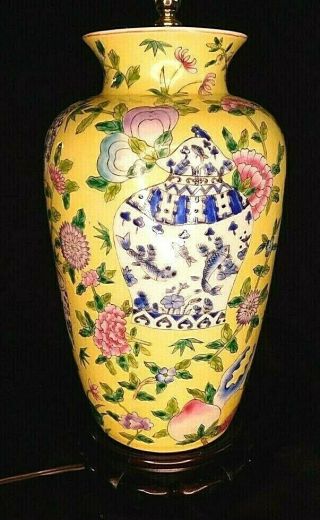 Chinese Famille Jaune Yellow Porcelain Vase Lamp Iron Red Qing Tongzhi Mark