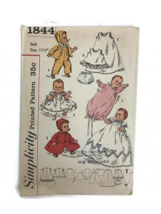 Vintage Sewing Pattern Simplicity 1844 Fits 11 - 1/2 " Dolls Tiny Tears Betsy Wetsy