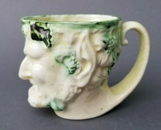 Antique Leeds Staffordshire English Soft Paste Bacchus Handled Mug Green White