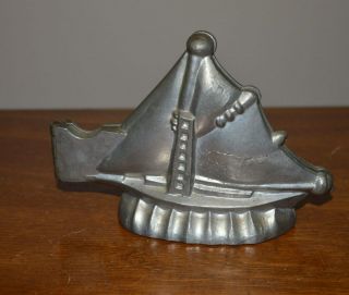 Antique S & Co Pewter Metal Clipper Ship Hinged Chocolate / Ice Cream Mold 553