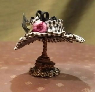 Dollhouse Miniature Vintage Hat On Stand By Artisan Susan Harmon