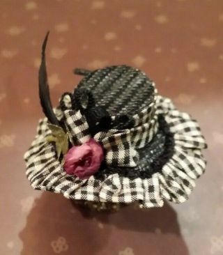 Dollhouse Miniature Vintage Hat on Stand by Artisan Susan Harmon 3