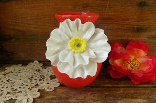 Vintage Retro Large White Poppy Flower Floral Red Orange Flowers Vase Pot Plant 3