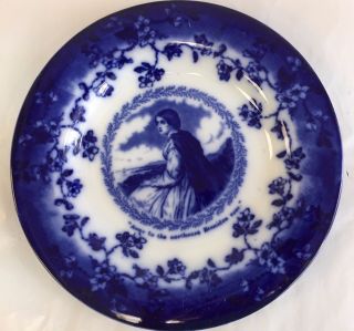 Antique Wood & Son Flow Blue Evangeline Royal Semi Porcelain Plate Longfellow