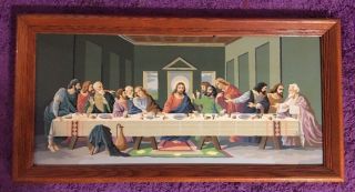 Large Vintage Paint By Number Last Supper Wood Frame 32 X 15 “religious Art Pbn