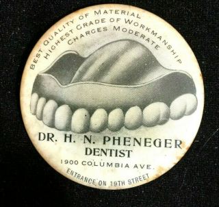 Antique Dental Pocket Mirror: Ad For Dr.  Pheneger Dentist Denture Graphic