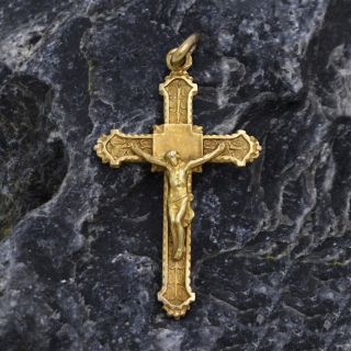 18k Yellow Gold Antique Ornate Crucifix/cross Religious Pendant