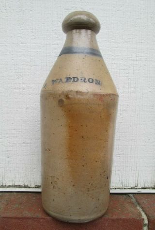 Antique Stoneware: Ginger Root Beer Blob Top Bottle W/ Cobalt,  A Waldron,  C.  1870