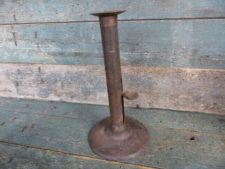 Antique Primitive Early 19thc Hogscraper Push Up Candelstick Brass Top Signed