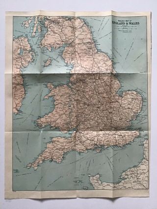 Railway Map Of England And North Wales 1939 Vintage Map,  Bartholomew,  Atlas