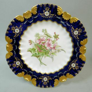 Antique Coalport Hand Painted Gilded And Jewelled Porcelain Cabinet Plate C.  1885