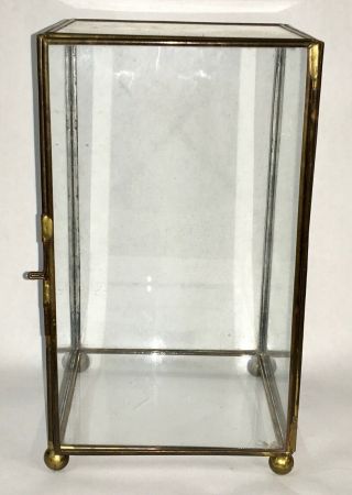 Vintage Display Case Cabinet Glass Brass Edged Latch Shelf Wall Table 8 " X 4.  5”
