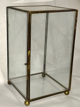 Vintage Display Case Cabinet Glass Brass Edged Latch Shelf Wall Table 8 
