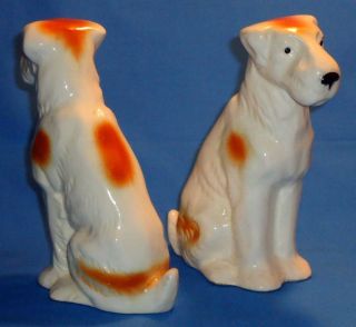 Pair Antique Dog Figurines Wirehair Fox Terrier Porcelain Germany 1820