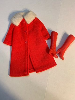 Vintage Barbie Mod Cold Snap 3429 Red Coat With Fur Collar Red Boots Complete