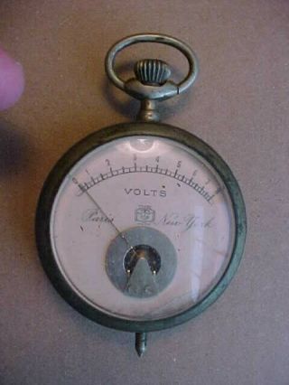 Antique Vintage Pocket Watch Volt Meter Paris York Argentan 2 - 1/4 "
